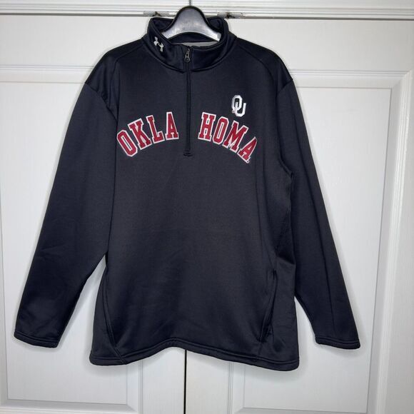 Oklahoma Sooners Jacket Men Large Black Under armour NCAA Football Sport 1/4 Zip - Picture 1 of 11